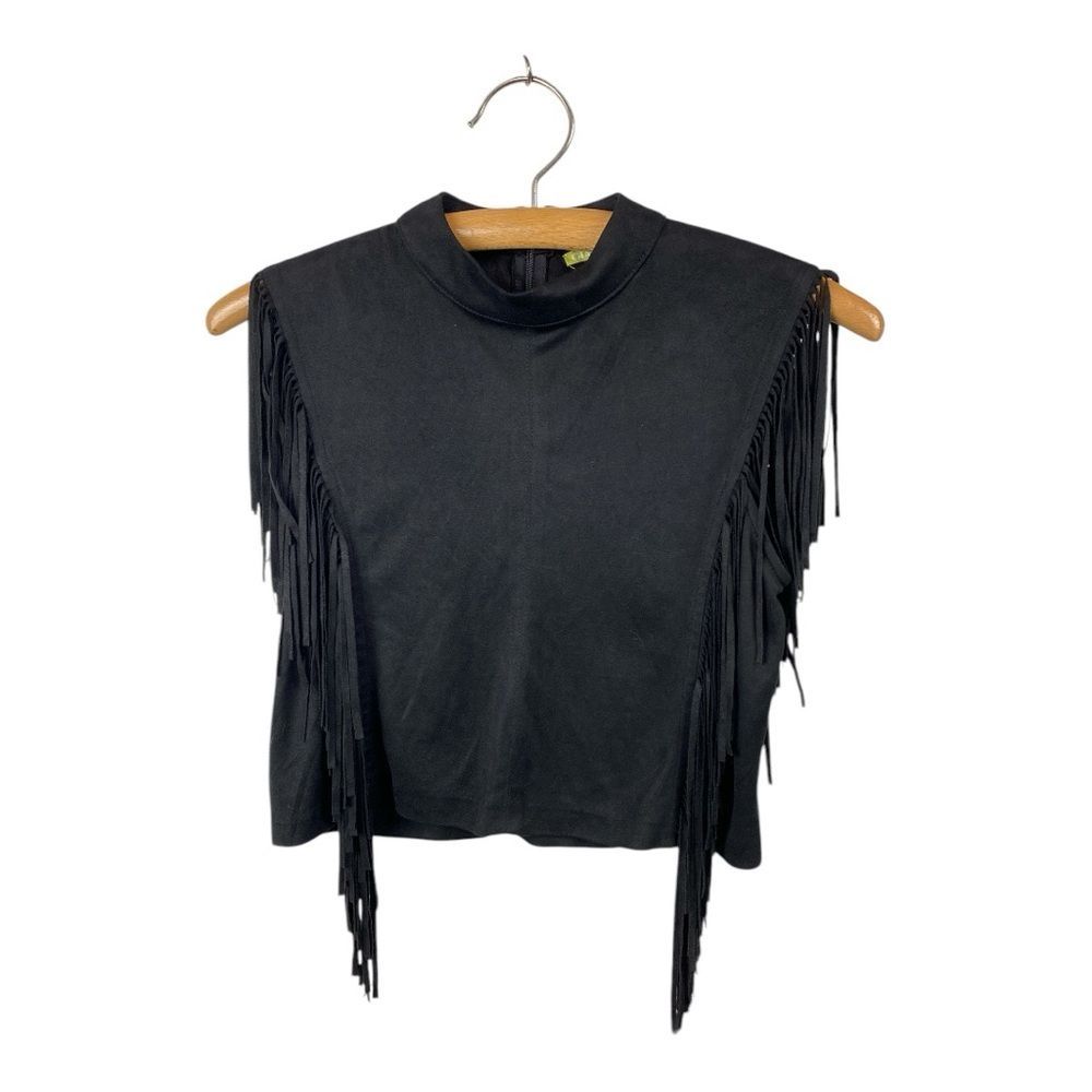 Gianni Bini Black Crop Fringe Sleeveless Top XS Trendy,Boho,Summer,Western